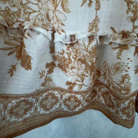 Bell Pepper Women's Floral Short Sleeve Dress Size XL Cream Brown Cottagecore - Picture 6 of 9